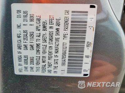 Zdjęcie 12 z 12 samochodu: 2008 ACURA TL TYPE S VIN:19UUA765X8A032777 - miniatura
