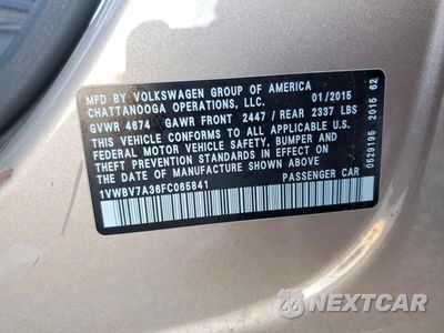 Zdjęcie 12 z 12 samochodu: 2015 VOLKSWAGEN PASSAT SE VIN:1VWBV7A36FC065841 - miniatura