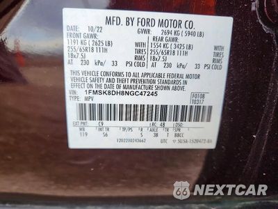 Zdjęcie 13 z 13 samochodu: 2022 FORD EXPLORER XLT VIN:1FMSK8DH8NGC47245 - miniatura