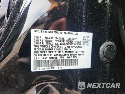 Zdjęcie 12 z 12 samochodu: 2016 HONDA PILOT EXL VIN:5FNYF6H59GB117740 - miniatura