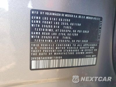 Zdjęcie 12 z 12 samochodu: 2022 VOLKSWAGEN TIGUAN SE VIN:3VV3B7AXXNM118686 - miniatura