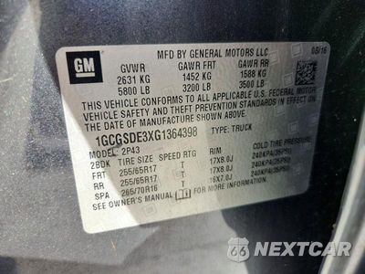 Zdjęcie 12 z 12 samochodu: 2016 CHEVROLET COLORADO Z71 VIN:1GCGSDE3XG1364398 - miniatura