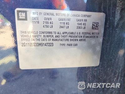 Zdjęcie 12 z 12 samochodu: 2017 CHEVROLET IMPALA LT VIN:2G1105S33H9147223 - miniatura