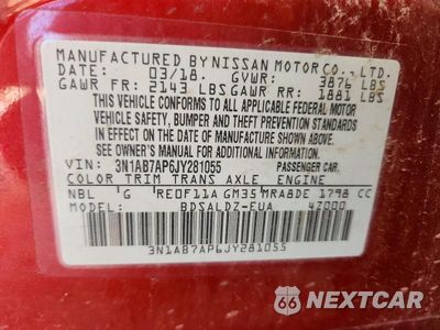 Zdjęcie 12 z 12 samochodu: 2018 NISSAN SENTRA SV VIN:3N1AB7AP6JY281055 - miniatura
