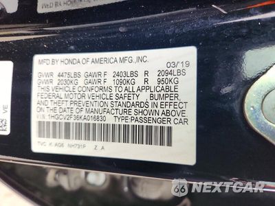 Zdjęcie 12 z 12 samochodu: 2019 HONDA ACCORD SPORT VIN:1HGCV2F36KA016830 - miniatura