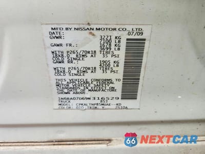 Zdjęcie 12 z 12 samochodu: 2009 NISSAN TITAN XE FFV VIN:1N6BA07D69N316529 - miniatura