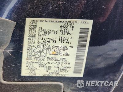 Zdjęcie 13 z 13 samochodu: 2007 NISSAN TITAN XE VIN:1N6AA06A77N229268 - miniatura