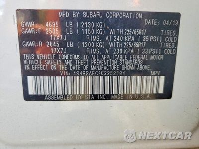 Zdjęcie 13 z 13 samochodu: 2019 SUBARU OUTBACK 2.5I PREMIUM VIN:4S4BSAFC2K3353184 - miniatura