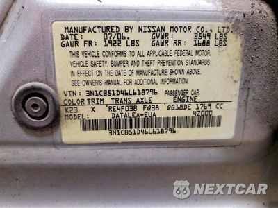 Zdjęcie 13 z 13 samochodu: 2006 NISSAN SENTRA 1.8 VIN:3N1CB51D46L618796 - miniatura