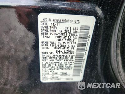 Zdjęcie 13 z 13 samochodu: 2012 INFINITI FX35 BASE VIN:JN8AS1MW7CM153799 - miniatura
