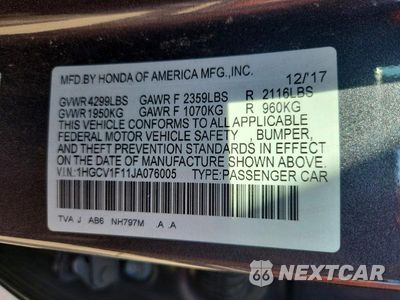 Zdjęcie 12 z 12 samochodu: 2018 HONDA ACCORD LX VIN:1HGCV1F11JA076005 - miniatura