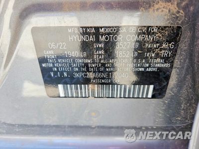 Zdjęcie 12 z 12 samochodu: 2022 HYUNDAI ACCENT SE VIN:3KPC24A66NE177040 - miniatura