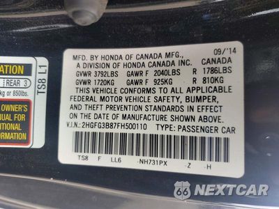 Zdjęcie 12 z 12 samochodu: 2015 HONDA CIVIC EX VIN:2HGFG3B87FH500110 - miniatura