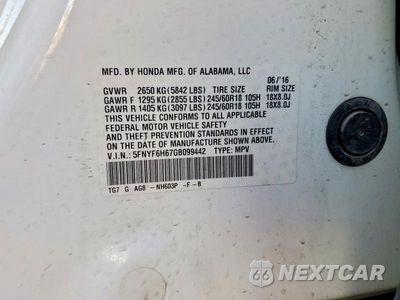 Zdjęcie 13 z 13 samochodu: 2016 HONDA PILOT EXL VIN:5FNYF6H67GB099442 - miniatura