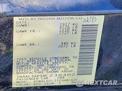 Zdjęcie 12 z 12 samochodu: 2017 NISSAN ALTIMA 2.5 SR VIN:1N4AL3AP1HC238402 - miniatura
