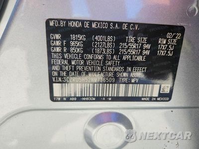Zdjęcie 13 z 13 samochodu: 2022 HONDA HR-V EX VIN:3CZRU5H52NM736509 - miniatura