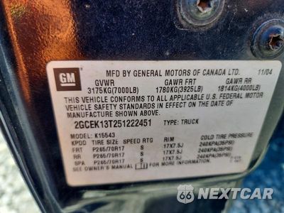 Zdjęcie 12 z 12 samochodu: 2005 CHEVROLET SILVERADO K1500 VIN:2GCEK13T251222451 - miniatura