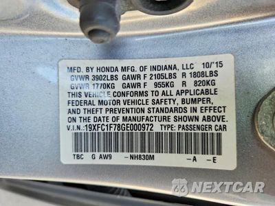 Zdjęcie 12 z 12 samochodu: 2016 HONDA CIVIC EXL VIN:19XFC1F78GE000972 - miniatura