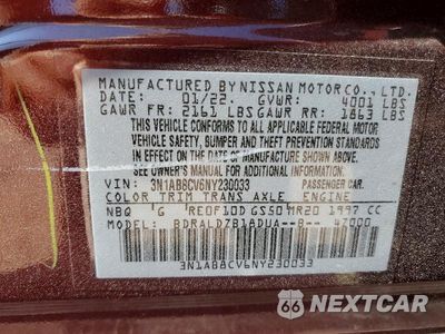 Zdjęcie 13 z 13 samochodu: 2022 NISSAN SENTRA SV VIN:3N1AB8CV6NY230033 - miniatura