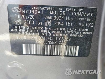 Zdjęcie 12 z 12 samochodu: 2020 HYUNDAI ELANTRA SE VIN:KMHD74LF0LU108289 - miniatura