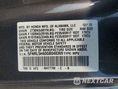 Zdjęcie 13 z 13 samochodu: 2016 HONDA ODYSSEY EXL VIN:5FNRL5H60GB048369 - miniatura