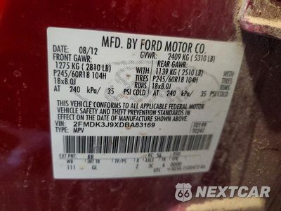 Zdjęcie 12 z 12 samochodu: 2013 FORD EDGE SEL VIN:2FMDK3J9XDBA83169 - miniatura