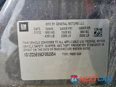 Zdjęcie 12 z 12 samochodu: 2012 CHEVROLET MALIBU 1LT VIN:1G1ZC5E09CF262954 - miniatura