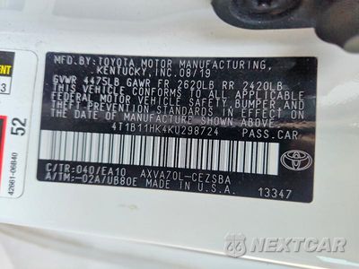 Zdjęcie 12 z 12 samochodu: 2019 TOYOTA CAMRY SE VIN:4T1B11HK4KU298724 - miniatura