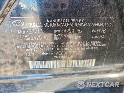 Zdjęcie 13 z 13 samochodu: 2013 HYUNDAI SONATA GLS VIN:5NPEB4AC8DH719571 - miniatura