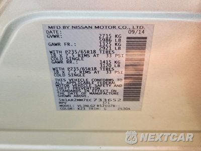 Zdjęcie 13 z 13 samochodu: 2014 NISSAN PATHFINDER SL VIN:5N1AR2MM7EC733652 - miniatura