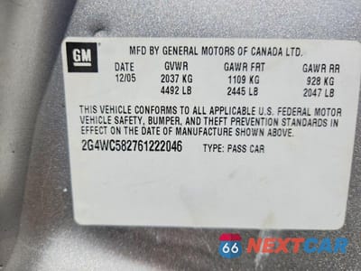Zdjęcie 12 z 12 samochodu: 2006 BUICK LACROSSE CX VIN:2G4WC582761222046 - miniatura