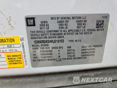 Zdjęcie 13 z 13 samochodu: 2017 CHEVROLET TRAVERSE LT VIN:1GNKRGKD4HJ210153 - miniatura