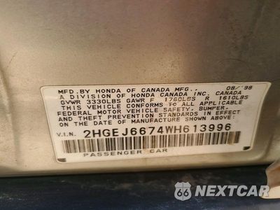 Zdjęcie 12 z 12 samochodu: 1998 HONDA CIVIC LX VIN:2HGEJ6674WH613996 - miniatura