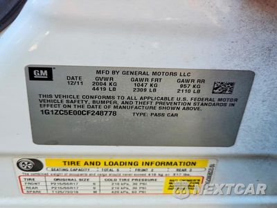 Zdjęcie 12 z 12 samochodu: 2012 CHEVROLET MALIBU 1LT VIN:1G1ZC5E00CF248778 - miniatura