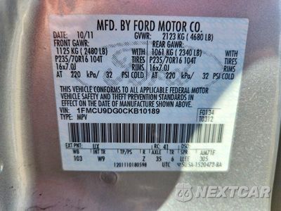 Zdjęcie 12 z 12 samochodu: 2012 FORD ESCAPE XLT VIN:1FMCU9DG0CKB10189 - miniatura