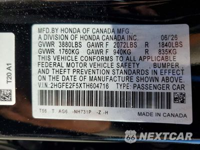 Zdjęcie 12 z 12 samochodu: 2026 HONDA CIVIC SPORT VIN:2HGFE2F5XTH604716 - miniatura