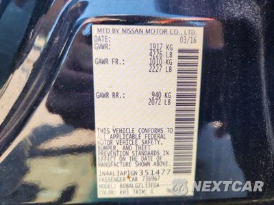Zdjęcie 12 z 12 samochodu: 2016 NISSAN ALTIMA 2.5 S VIN:1N4AL3AP1GN351477 - miniatura