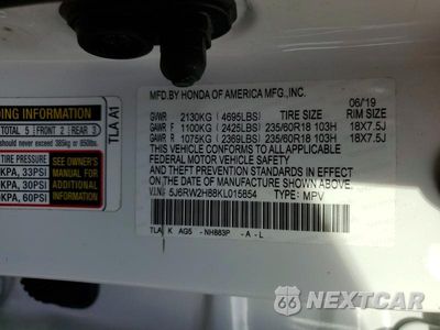 Zdjęcie 14 z 14 samochodu: 2019 HONDA CR-V EXL VIN:5J6RW2H88KL015854 - miniatura