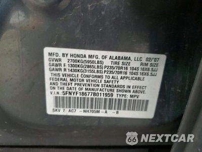 Zdjęcie 13 z 13 samochodu: 2007 HONDA PILOT EXL VIN:5FNYF18677B011959 - miniatura