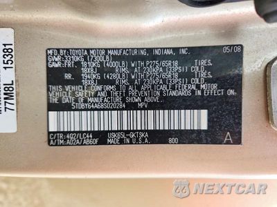 Zdjęcie 13 z 13 samochodu: 2008 TOYOTA SEQUOIA SR5 VIN:5TDBY64A68S020284 - miniatura