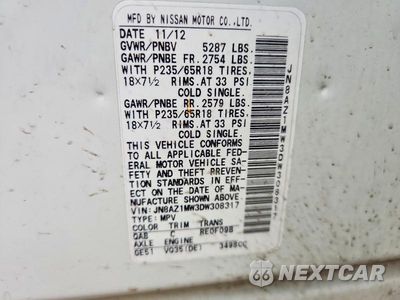 Zdjęcie 12 z 12 samochodu: 2013 NISSAN MURANO S VIN:JN8AZ1MW3DW308317 - miniatura