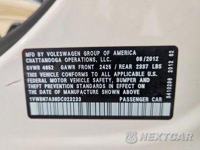 Zdjęcie 12 z 12 samochodu: 2013 VOLKSWAGEN PASSAT SE VIN:1VWBN7A38DC023233 - miniatura