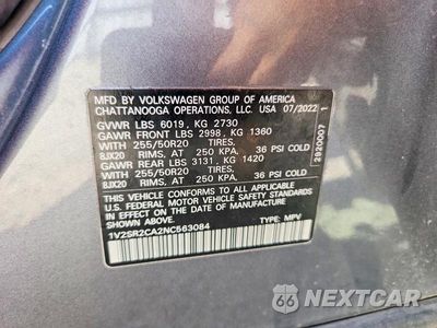 Zdjęcie 13 z 13 samochodu: 2022 VOLKSWAGEN ATLAS SEL R-LINE VIN:1V2SR2CA2NC563084 - miniatura