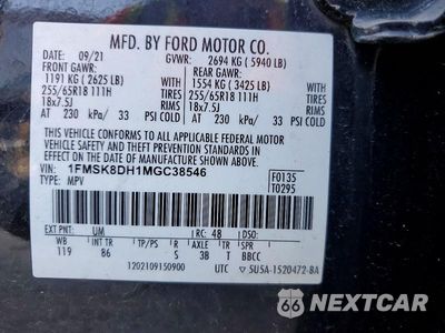 Zdjęcie 13 z 13 samochodu: 2021 FORD EXPLORER XLT VIN:1FMSK8DH1MGC38546 - miniatura