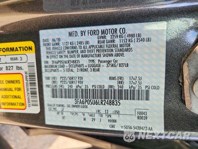 Zdjęcie 12 z 12 samochodu: 2020 FORD FUSION TITANIUM VIN:3FA6P0SU6LR248835 - miniatura
