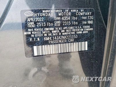 Zdjęcie 12 z 12 samochodu: 2022 HYUNDAI SONATA SEL VIN:KMHL14JA2NA221153 - miniatura