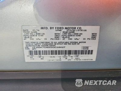 Zdjęcie 13 z 13 samochodu: 2016 FORD EXPLORER XLT VIN:1FM5K7D85GGC05027 - miniatura