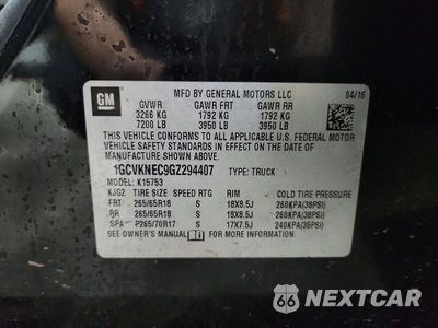 Zdjęcie 12 z 12 samochodu: 2016 CHEVROLET SILVERADO K1500 VIN:1GCVKNEC9GZ294407 - miniatura