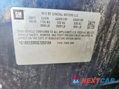 Zdjęcie 12 z 12 samochodu: 2016 CHEVROLET CRUZE LT VIN:1G1BE5SM5G7260184 - miniatura