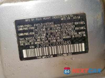 Zdjęcie 12 z 12 samochodu: 2014 SUBARU XV CROSSTREK 2.0 PREMIUM VIN:JF2GPACC1E8328480 - miniatura